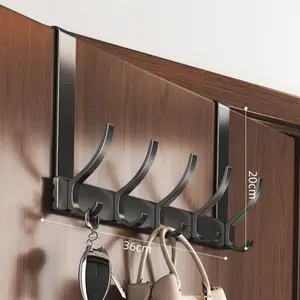 Aluminium Over-the-Door Coat Hook Rack - Black-5Hook, Lightweight, No-Drill Easy Installation, Stable, Hangable Home Organizer for Hanging Hats, Keys, Towels, Suitable for Hallways, Bathrooms