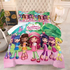 "Strawberry Shortcake" Comforter Set, Including 1 Quilt and 1 or 2 Pillowcases Without Pillows,Suitable as Fashionable Bedding Set for Family or Friends,Soft and Warm Bedroom Decoration