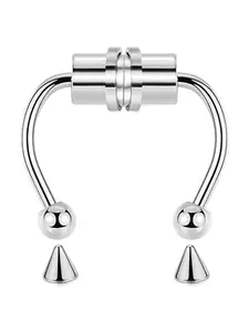 Women Fake Piercing Nose Ring Hoop, Septum Piercing Nose Clip, Rock Hiphop Style, Stainless Steel Magnet, Hinged Nose Hoop, Fashion Body Jewelry