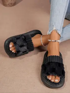 Women's Plush Home Slippers, Eva Soft Thick Sole Lightweight Comfortable, Solid Color Wedding Slippers, High Heel Outdoor Casual Slipper