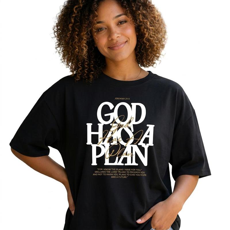 God Has A Plan Shirt Women Christian Graphic Tee Inspirational Bible Verse Top