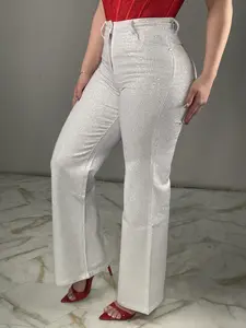 Hilton's All White Rhinestone Jeans Straight Fit True To Size