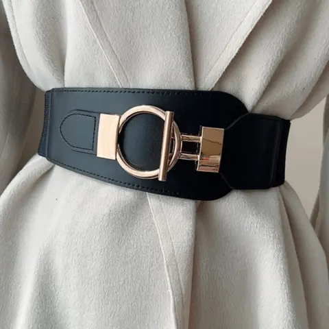 Women's Elastic Metal Buckle Waist Belt, Simple Elegant Versatile Waist Accessory, Perfect Match for Suits and Dresses, Modern Buckle Belts, Waistband Belt, Fashion Belts, Belt With Buckle