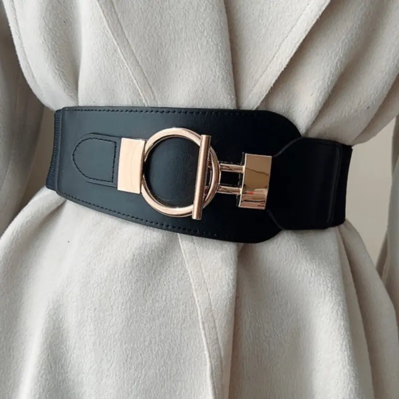 Women's Elastic Metal Buckle Waist Belt, Simple Elegant Versatile Waist Accessory, Perfect Match for Suits and Dresses, Modern Buckle Belts, Waistband Belt, Fashion Belts, Belt With Buckle
