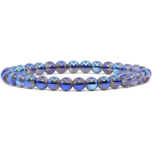 Natural Clear Quartz Titanium Gemstone 6mm Round Beads Stretch Bracelet 6.5" Unisex