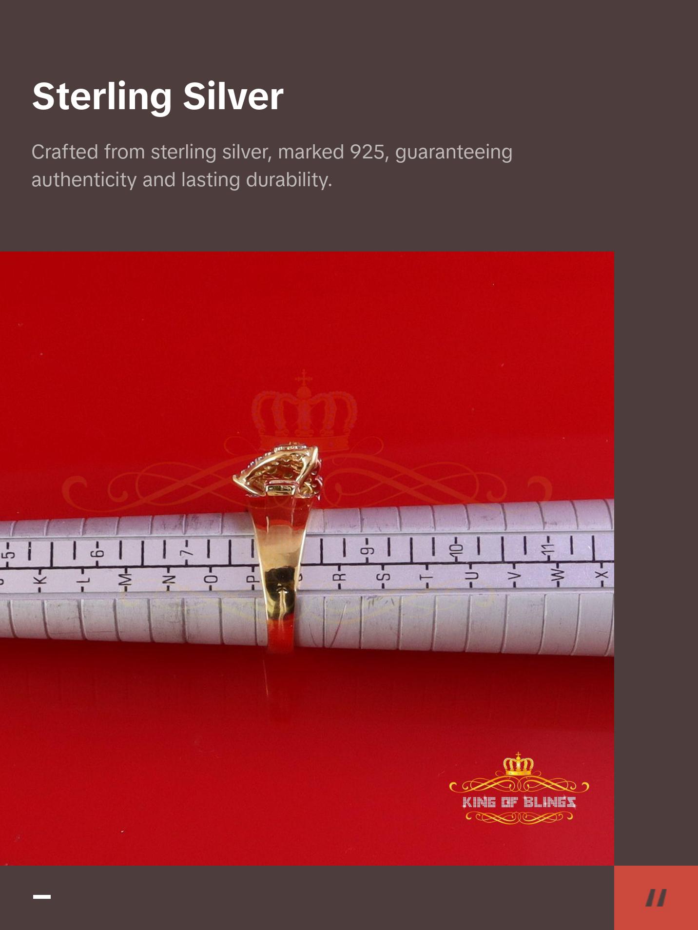 King of Bling's Womens 1.50ct 925 Silver VVS D Pink Moissanite Yellow Cinderella HEART Ring SZ 8