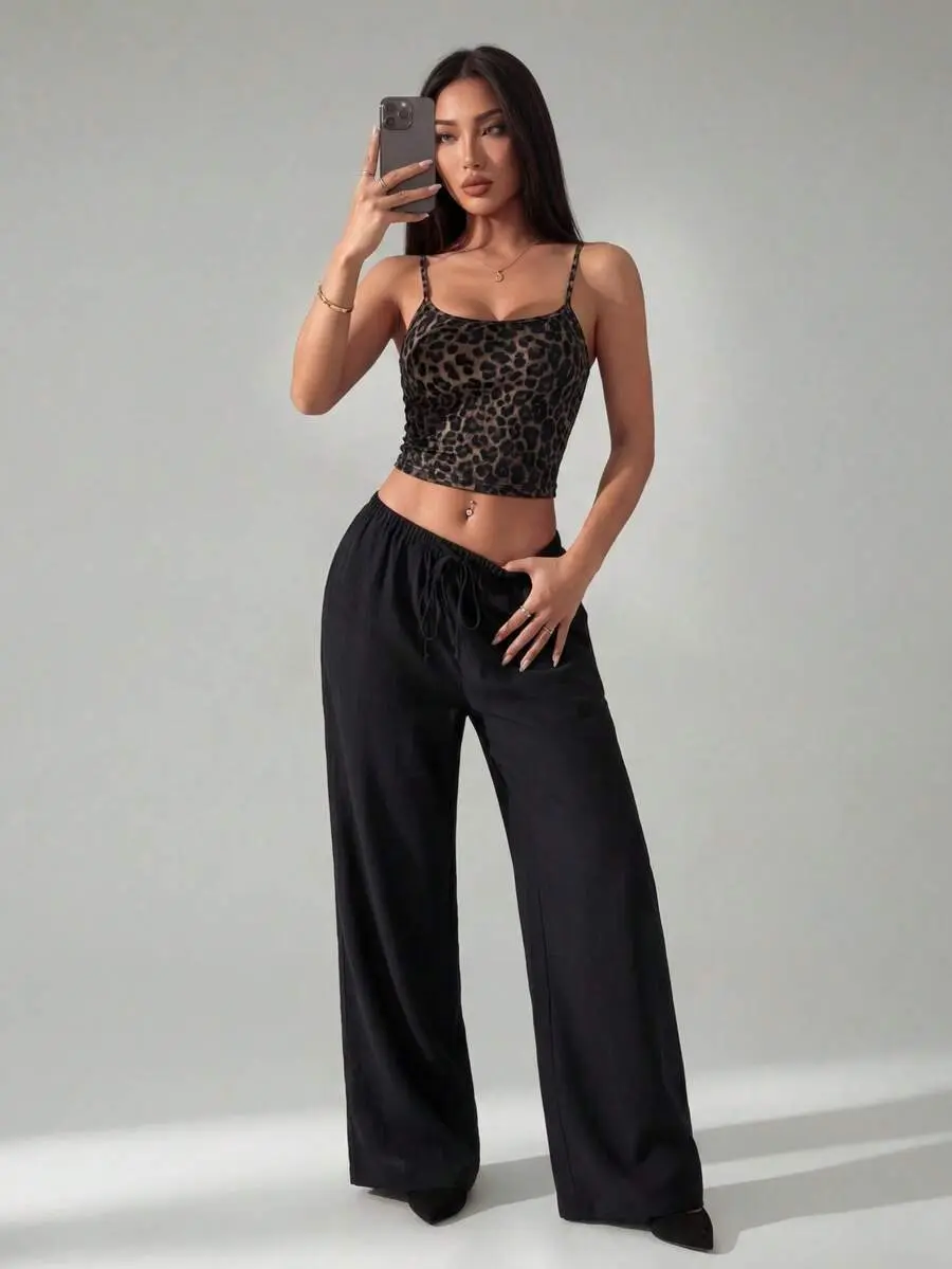 Women's Petite Linen Pants - Mid Waist Straight Leg Textured Woven with Pockets for Work and Errands