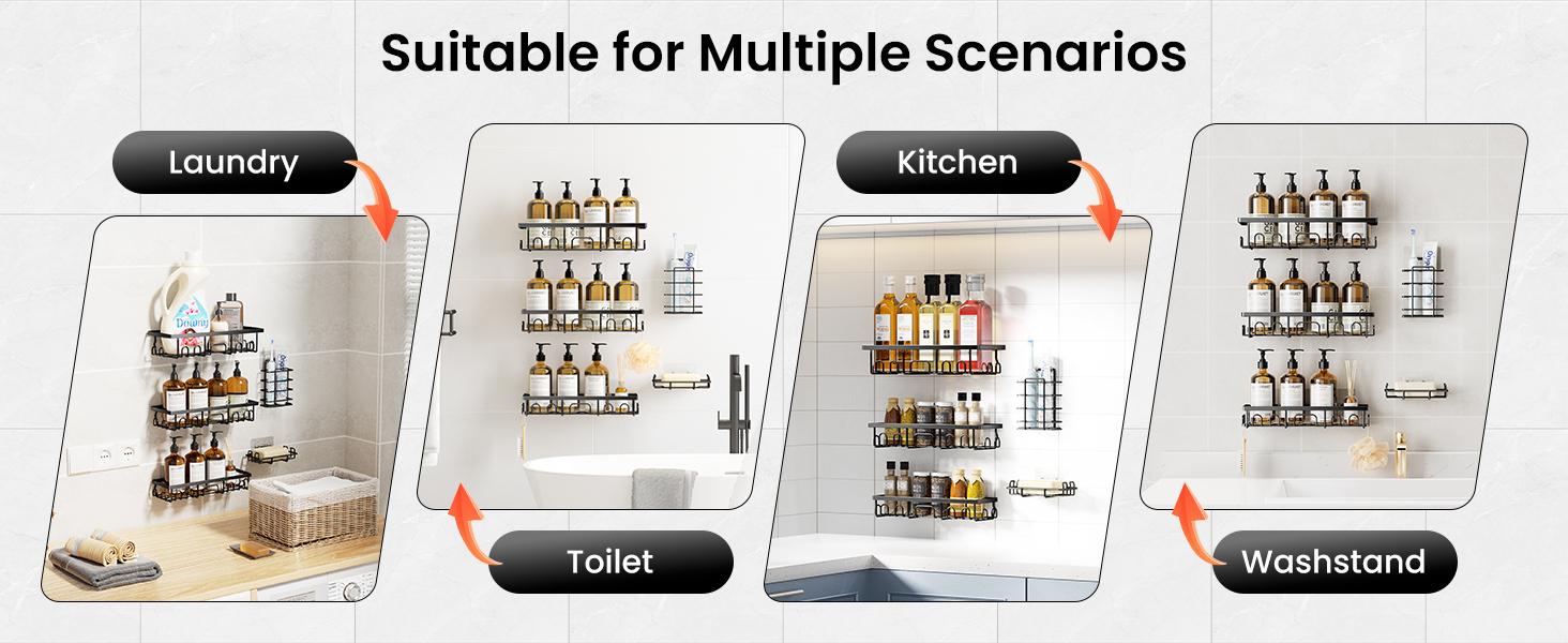 PKBD Shower Caddy 5 Pack Stainless Steel Anti-Rust Adhesive Organizer with Soap & Toothbrush Holders No Drilling for Bathroom Kitchen Home White PKBD Shower Caddy 5 Pack Stainless Steel Anti-Rust Adhesive Organizer with Soap & Toothbrush Holders No Drilling for Bathroom Kitchen Home White