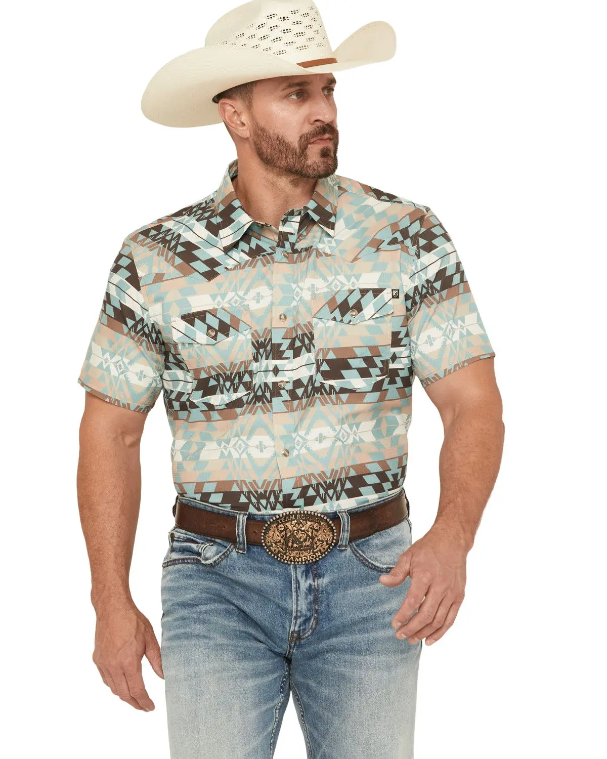 Rank 45 Men's 45&Reg; Men'S Eagle Pass Southwestern Print Short Sleeve Snap - Rmfa25w7-Multi