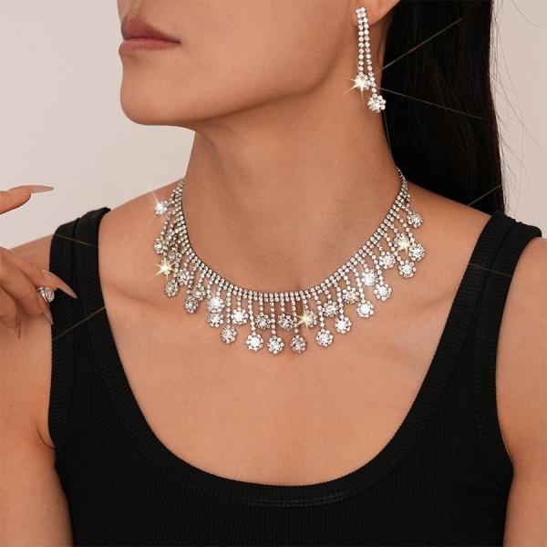 ANDKISS 2-Piece Set: Light Luxury Style Stud Earrings and Necklace, Diamond Embellished Floral and Tassel Design, Western Inspired, Unique and Sophisticated Jewelry for Women, the Perfect Gift for Girls, Moms, or Best Friends