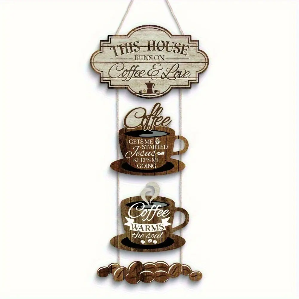 Rustic Wooden Wall Decor Set, Hanging Room Decor, Vintage Farmhouse Style, Perfect for Home Decor Ornaments, Wood, Ideal Gift for Coffee Lovers, Interior Wall Decor, Wall Hanging Ornament, Home Decorative Ornament, Wall Decoration