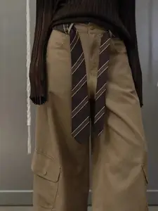 Unisex Coffee Plaid Belt for Jeans, Vintage American Style, Loose Fit Casual Waistband, Street Fashion Accessory, All Seasons