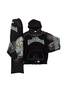 Loved n Blessed Black Rhinestone Sweat Suit Set
