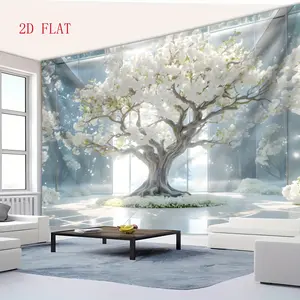 2D Flat Print - 1 piece of extra-large white tree tapestry, landscape polyester tapestry, suitable for wall decoration in living rooms, bedrooms, offices, home decor/room decoration/party decoration, comes with a free installation kit