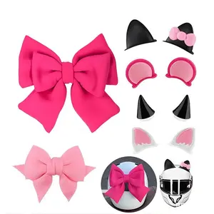 Helmet Bow Decoration Skating Helmet Accessory Kit, Self-Adhesive Cute Ornament, Large Bow for Skiing, Cycling, Skating, Rose
