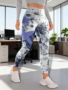 Standard size women's high waisted yoga pants+high stretch breathable abdominal design+space punk contrasting pattern machine washable