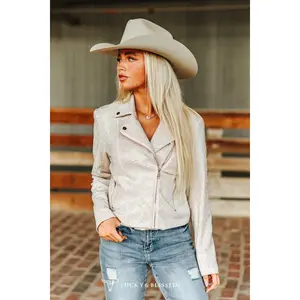 Rhinestone Studded Long Sleeve Zip Up Moto Jacket