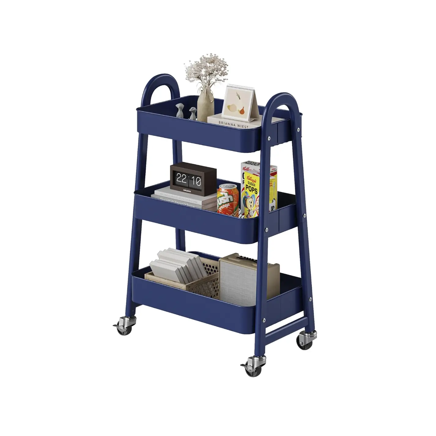 Bathroom Rolling Storage Cart, 3-Tier Metal Caddy for Toiletries, Shampoo, Snacks, Narrow Trolley with Lockable Wheels, Space-Saving for Shower or Laundry