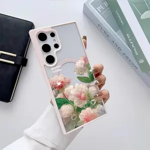 Pink Lucky Flower Pattern Premium Magnetic phone case applicable for Samsung Galaxy S25 S24 S23 S22 PLUS ULTRA FE durable shockproof protection Privacy Protection Magnetic Phone Case cute nic natalie reynolds mosnovo  protective case