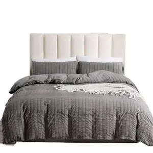 3-Piece Simple Solid Color Craft Bubble Gauze Bedding Set - Extra Large US-King Size Duvet Cover, Fitted Sheet, Pillowcases, Comfortable Home Textile for Neck Support, Three-Pieces
