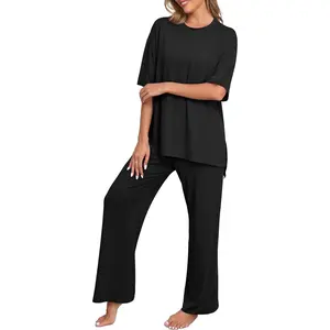 Womens Pajamas Sets 2 Piece Lounge Set Short Sleeve Tops and Long Pants Soft Pjs Loungewear with PocketsGift