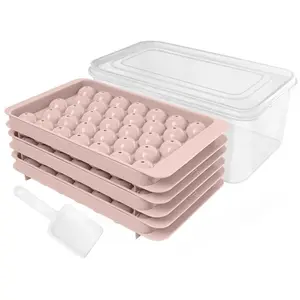 Round Ice Cube Trays for Freezer with Lid and Bin - 3 Stackable Trays, 99pcs Blue Silicone Molds for Chilling Whiskey, Cocktails, Coffee - Easy-Release Sphere Ice Tray Set - Tableware Sets Stock Up Value Pack TikTokShopBlackFriday Christmas Gift