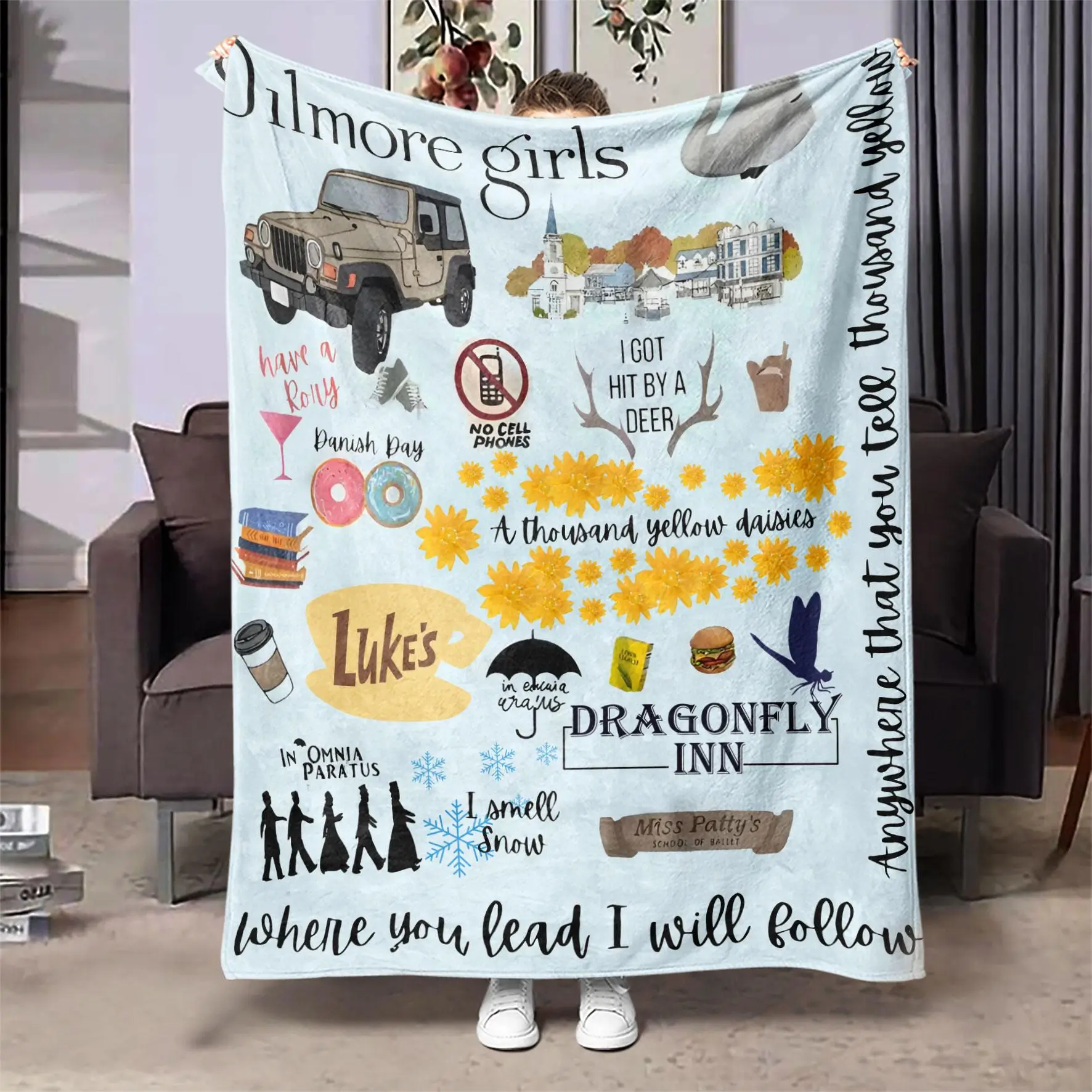 Cartoon Pattern Soft Blanket, 1 Count Casual Soft Throw Blanket, Air-conditioned Bedroom Warm Nap Blanket for Home Office Travel Camping