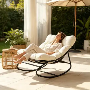 Comfort Ergonomic Rocking Recliner Chair, Waterproof Thick Cushion Lounge Chair for Indoor Outdoor Bedroom Patio