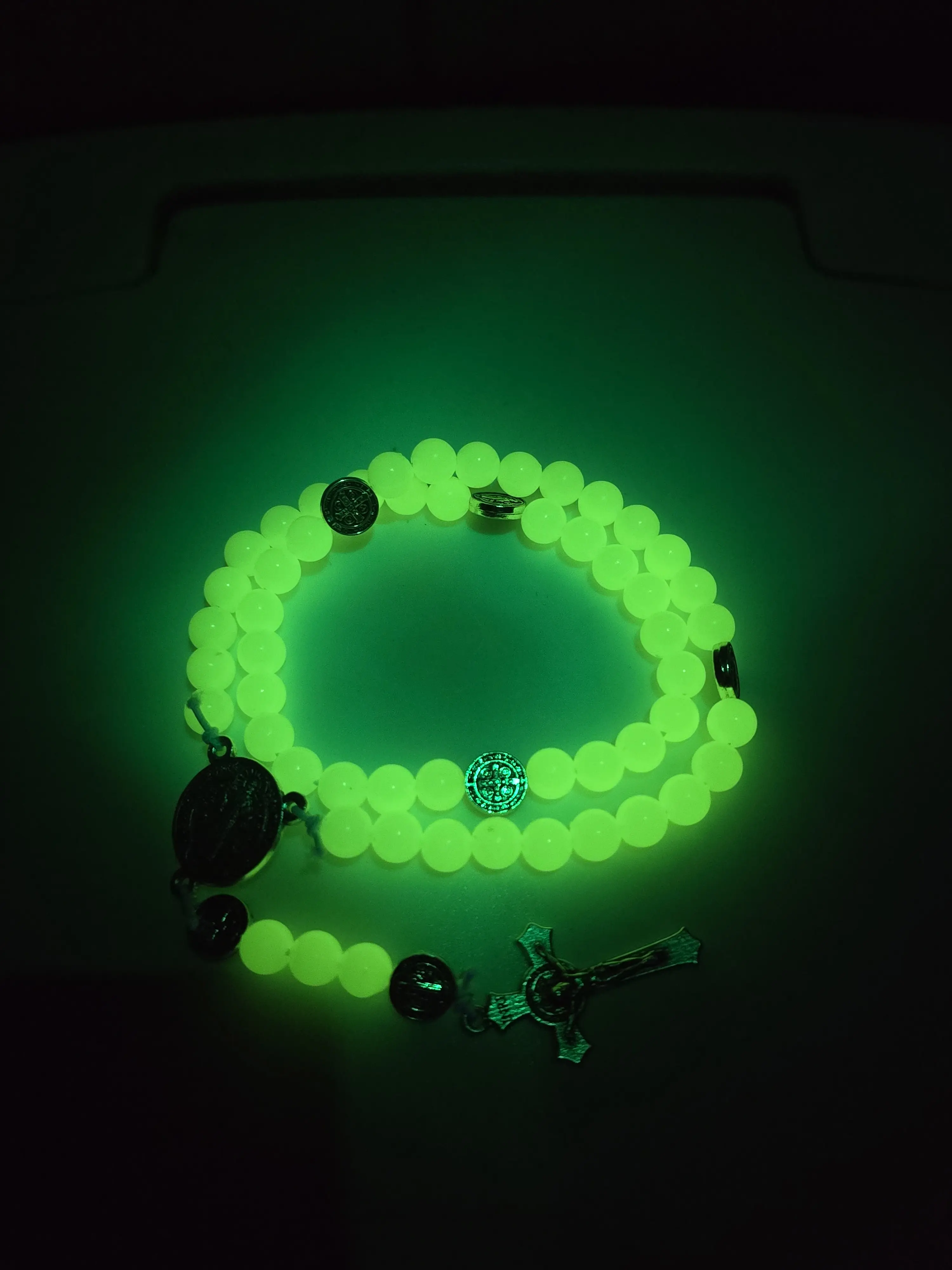 Glow in Dark Stretchy Rosary Bracelet Made-to-Order in USA (Homemade Catholic Company)