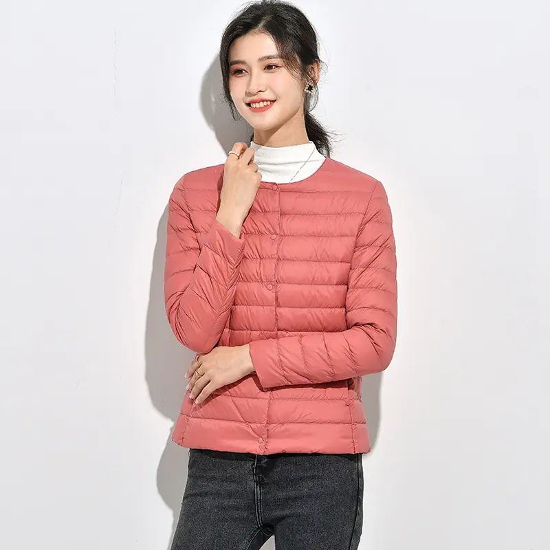 Women's Plus-Size 2025 Autumn-Winter Minimalist Sporty Sports Outerwear - Fitted Long-Sleeve Lightweight Down-Fill, Short-Style Round-Neck Warm Casual Basic Inner Liner for Outdoor Activities