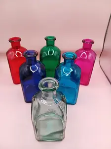Vintage Square Glass Bottles  – Available in Clear, Green, Pink, Red, Blue, Teal, Purple – 5.5" Tall