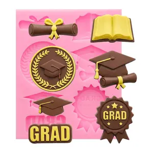 Graduation Mini Fondant Molds, Congratulations Candy Chocolate Mold, Bachelors Cap Diploma Silicone Mold for Graduation Themed Cake Decorating Cupcake Topper Candy Chocolate Polymer Clay Gum Paste