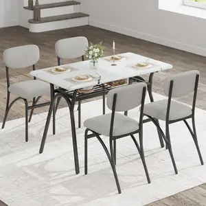 5-Piece Dining Table Set for 4, Rectangular Kitchen Table with Storage Shelf & 4 Chairs, Marble-Look Dining Room Furniture Set for Small Spaces, Kitchen, Apartment