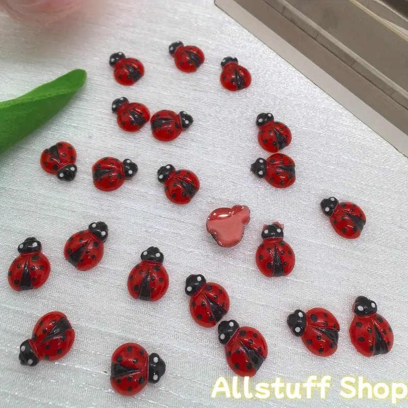 100pcs Cute Ladybug DIY Resin Beads, Glow-in-the-Dark Charms for Luggage & Bag Accessories, Craft Supplies