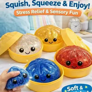 Dumpling Squishies, Mystery Glitter Dumpling Squishies Box, Colorful Dumplings Stress Balls Fidget Sensory Toy, Soft Squeeze Decompression Dough for Anxiety Relief Fidget, Kids Easter Basket Stuffers, Stress Relief Squishy, Squishy Sensory Fidgets