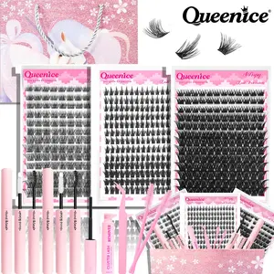 143pcs+156pcs+208pcs Mixed Individual Lash Clusters Kit Gift Box, Natural Daily Manga Wet Look Lashes, Dramatic Long Fluffy Eyelash Extensions Set with Lash Glue Remover Tweezers Brush, Home Salon DIY Lash Extensions for Party Travel Work Festival Gift