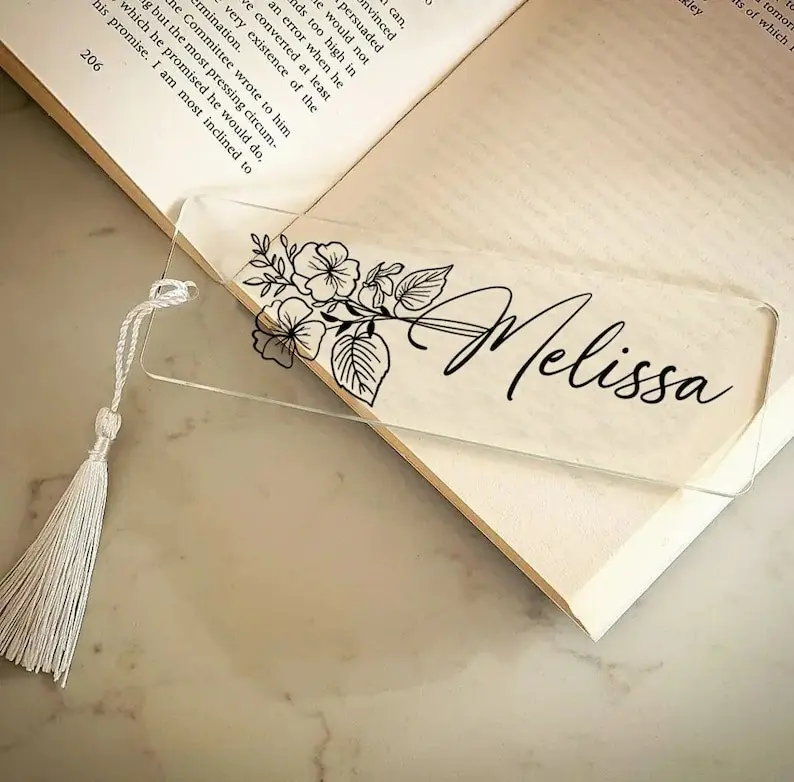 Custom Birth Flower Bookmark - Personalized Acrylic Bookmark with Name & Tassel, Aesthetic Design for Women