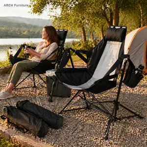 2pcs Foldable Arch Camping Hammock Chairs - Aluminum Alloy Frame, Adjustable Rocking Recliner with Recline Support, Pillow, Cup Holder, Compact Foldable Carry Bag for Outdoor Camping, Travel, Chair