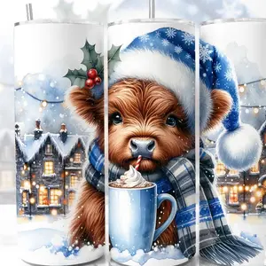 Christmas Highland Cow 20ox Tumbler bottle