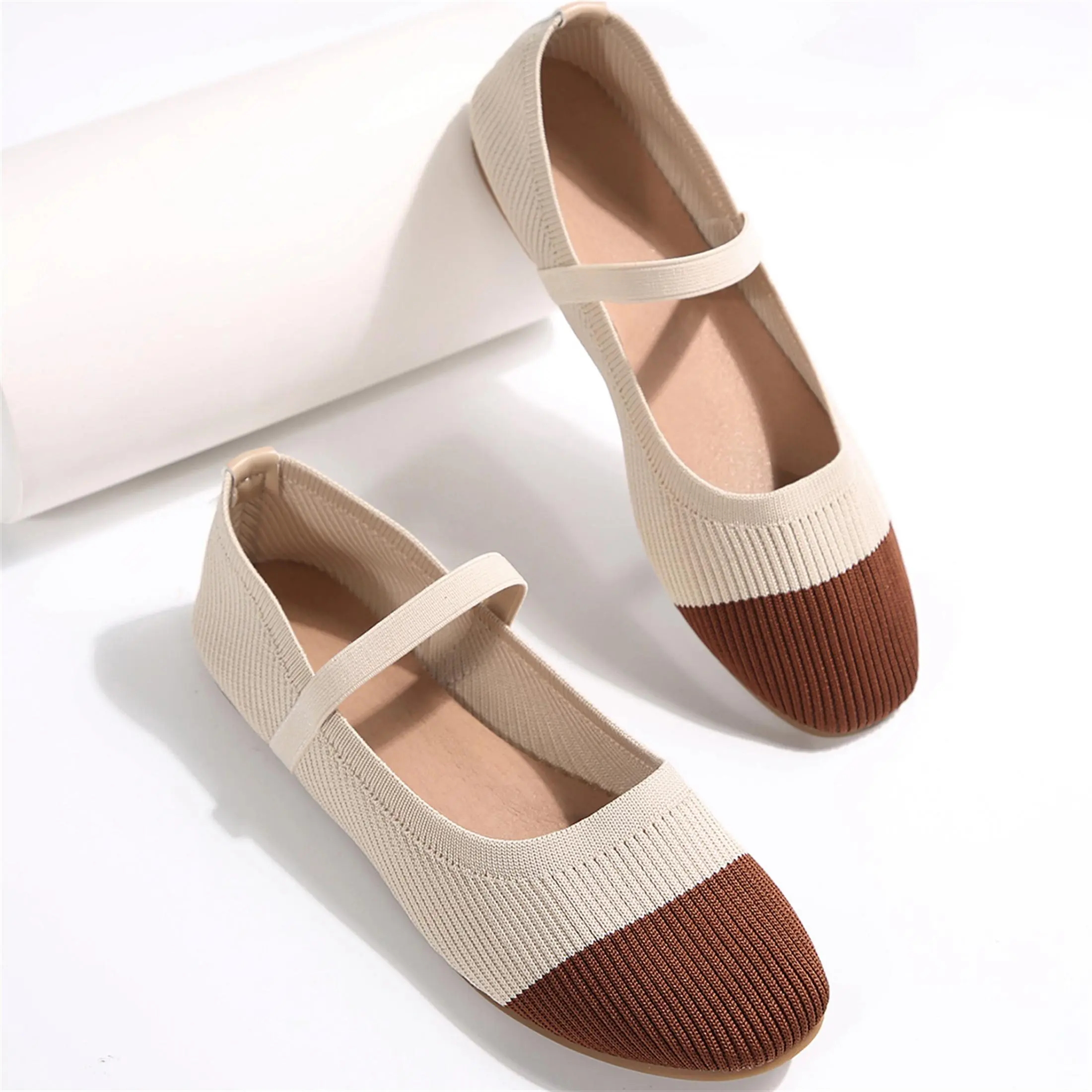 Women's Ballet Flat Shoes Dressy Foldable Knit Flats Comfortable for Casual Work Office