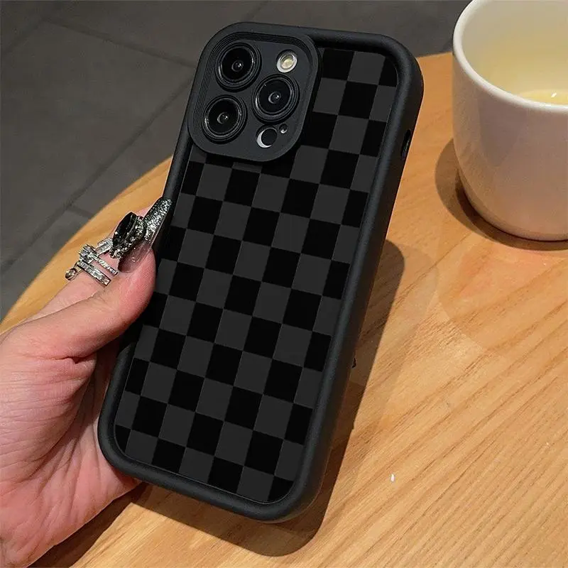 Fashion Checkerboard Pattern Phone Case Casing Thickened Silicone, Anti-drop Cellphone Protective Cover, All-inclusive Shockproof Mobile Phone Cover for Smartphone iPhone Series, Stylish Cellphone Accessory, Protection