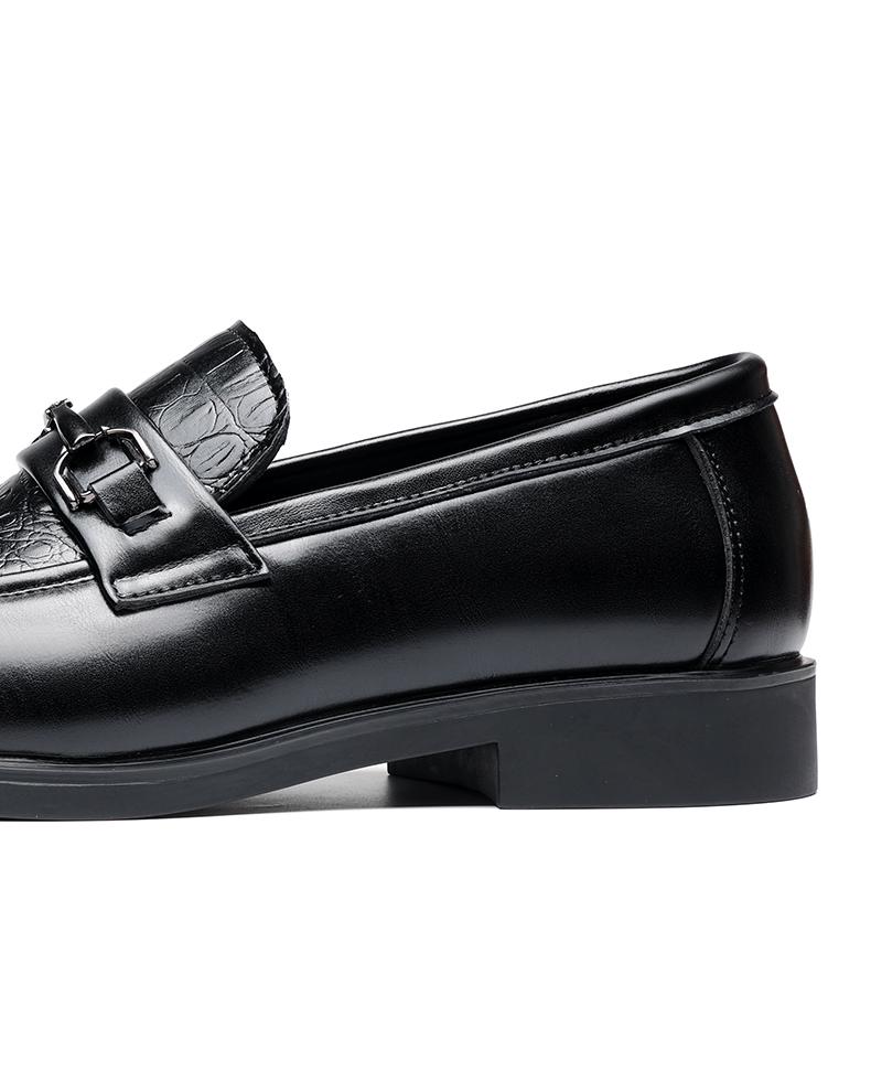 Men's Black Croc-Embossed Buckle Strap Loafers, Formal Slip-On Leather Shoes86392 Men's Black Croc-Embossed Buckle Strap Loafers, Formal Slip-On Leather Shoes86392