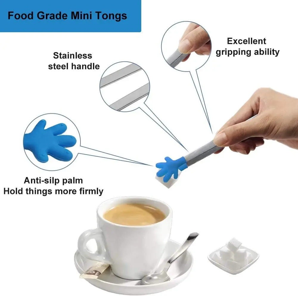 8PCS Silicone Mini Tongs, 5Inch Hand Shape Food Tongs, Colourful