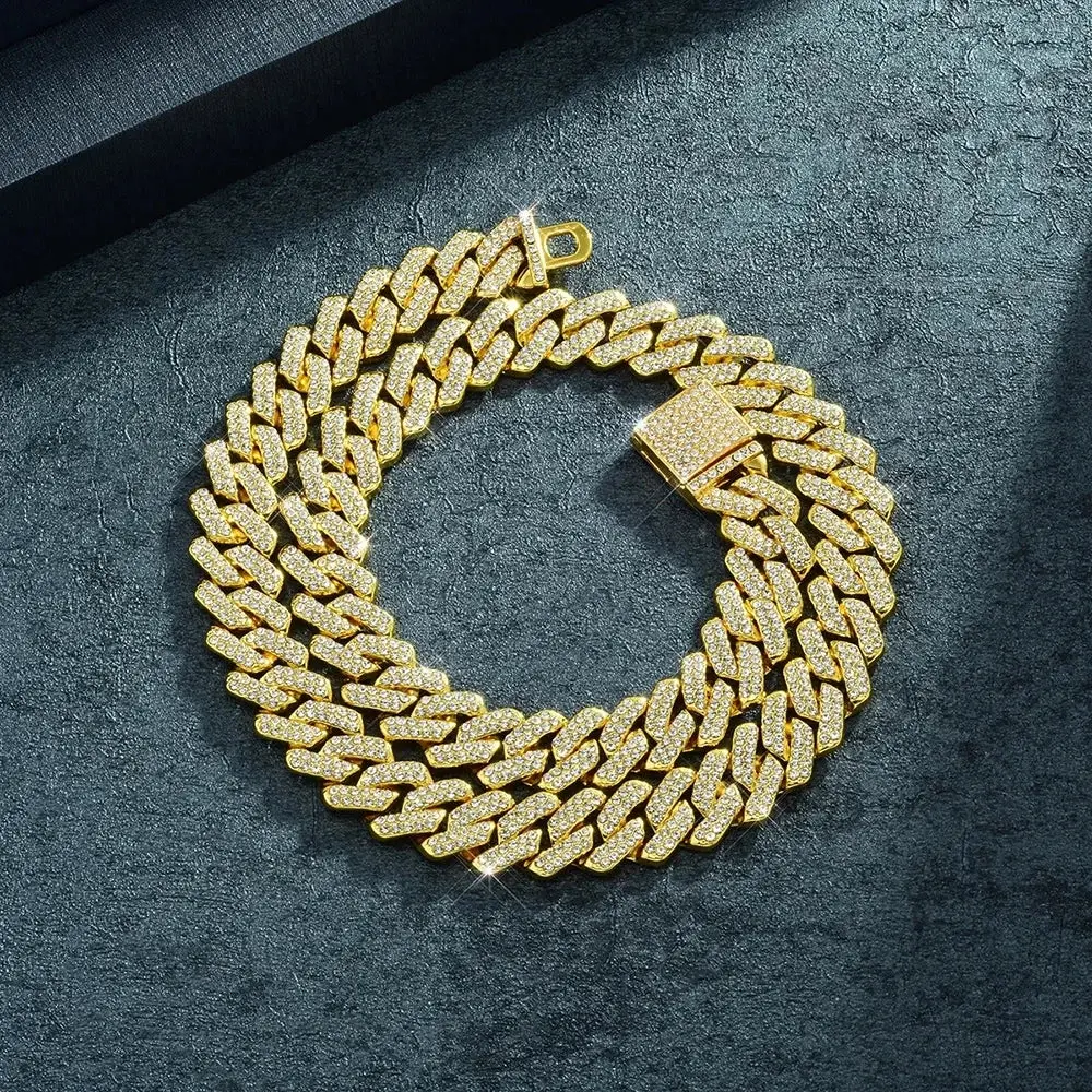 You Get Two  Prong Cuban Link Necklace iced out  Cuban Necklace 14mm