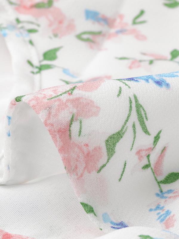 INSPIRE CHIC Floral Print Summer A-Line Below Knee Length Sleeveless Pleated Dress White