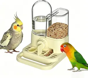 2-in-1 Automatic Bird Feeder and Waterer for Cage,Bird Water Dispenser 8.45oz and No Mess Seed Feeder 10.58oz with Removable Divider & Perch for Parakeets,Cockatiels,Conures,Lovebirds small