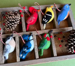 Felt Bird Christmas Ornament Set - Collection of 6 - Fair Trade Handmade in Nepal
