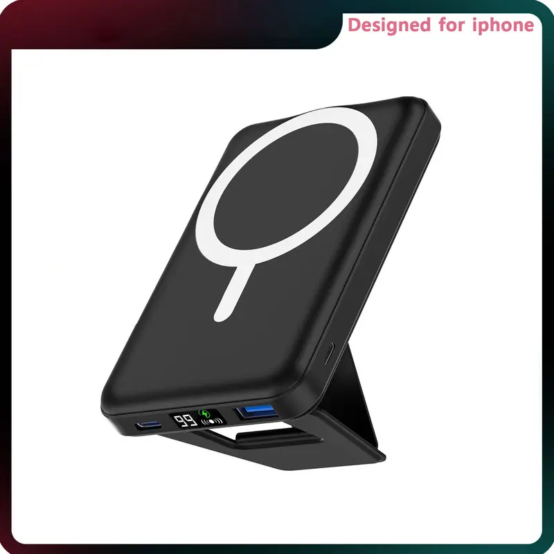 Podoru for MagSafe Freestanding Wireless Charger, 10000mAh Foldable Power Bank Fast Magnetic Battery Pack &USB-C Cable for iPhone 17/16/15/14/13/12Series