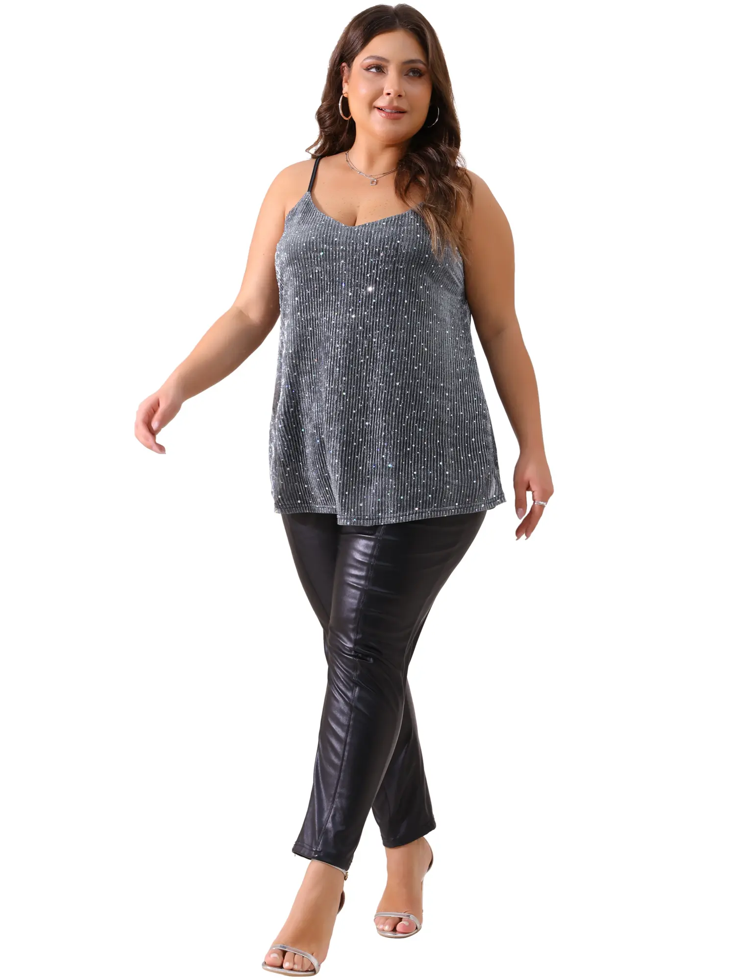 Agnes Orinda Plus Size Sequin Sparkle Glitter Cami Women's Sleeveless Gradient Party Camisole Tank Top