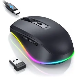 X-MUP10   Wireless Mouse Jiggler - LED Wireless Mice with Build-in Jiggler Mover, Rechargeable Moving Mouse for Computer with Undetectable Random Movement Keeps PC Laptop Awake - Black